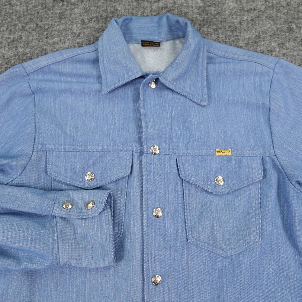 Vintage Big‎ Yank Denim Western Shirt Mens Medium Pearl Snap Selvedge Workwear